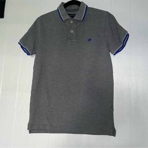 Aeropostale  Shirt Mens polo grey blue size Small  collar button short - Picture 10 of 11